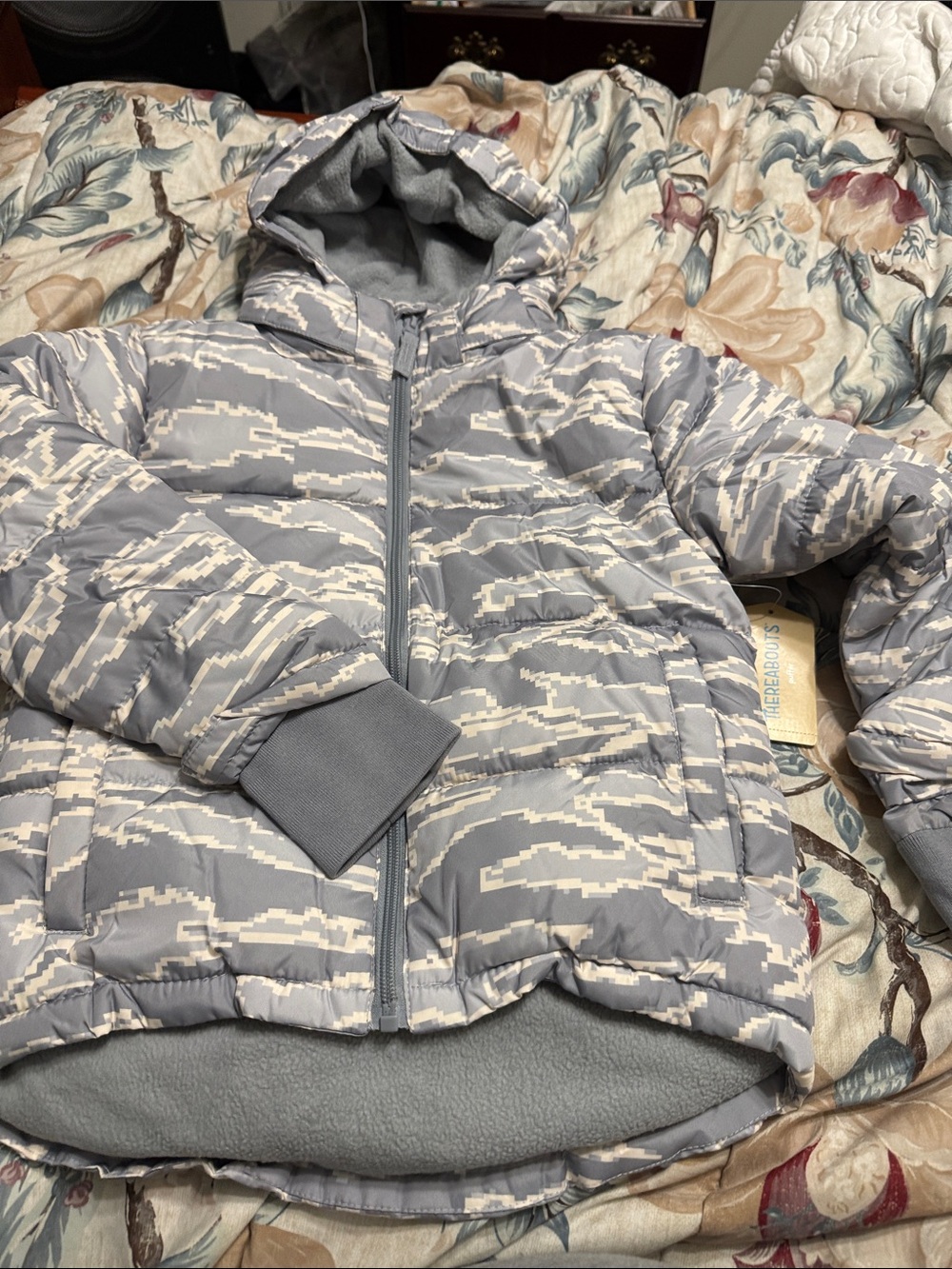 Boys' Gray Digital Camo Hooded Puffer Jacket